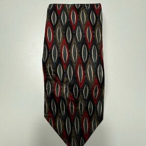 Geometric Patterned Tie in Red, Brown, and Black